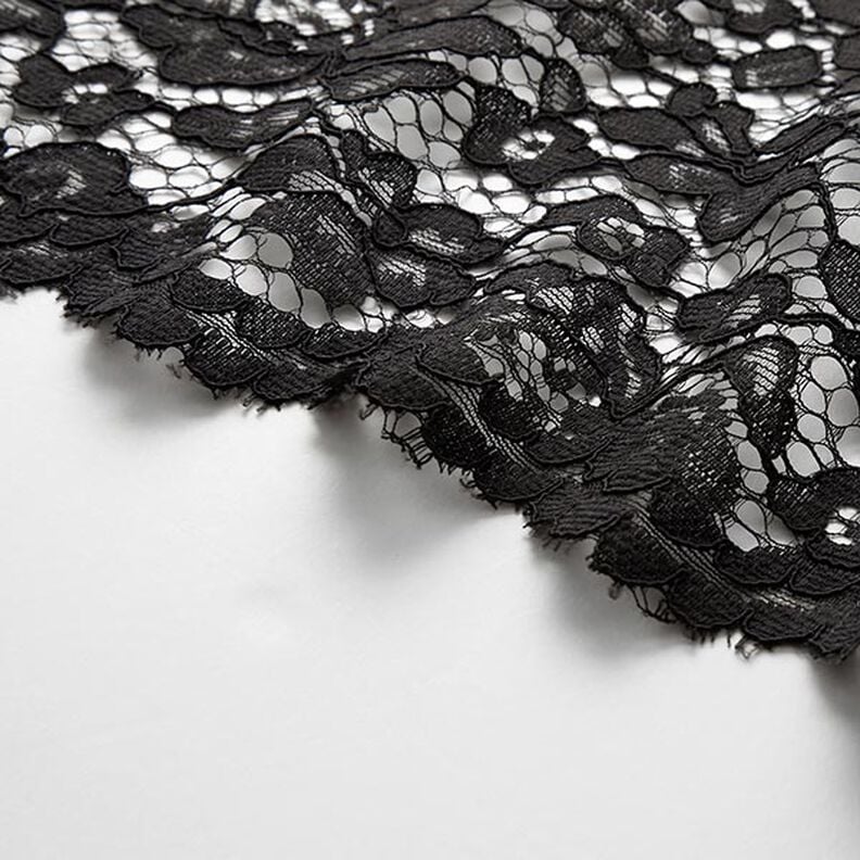 Lace with double-sided floral scalloped edge – black,  image number 6