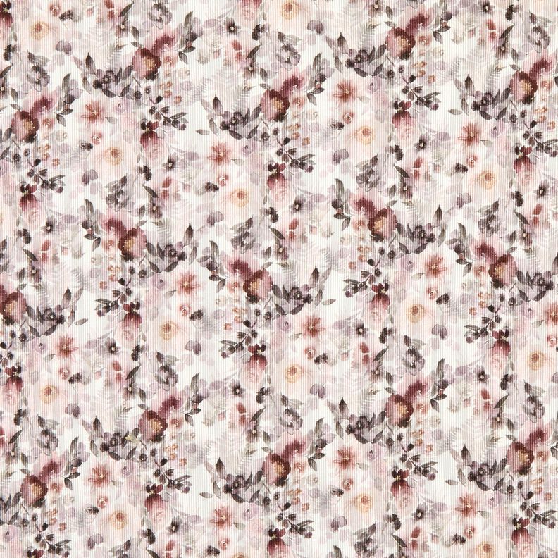 Ribbed Jersey romantic flowers Digital Print – offwhite, image number 1