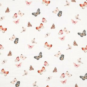 Double Gauze/Muslin pretty butterflies Digital Print | Poppy Fabrics – ivory/peach orange, 