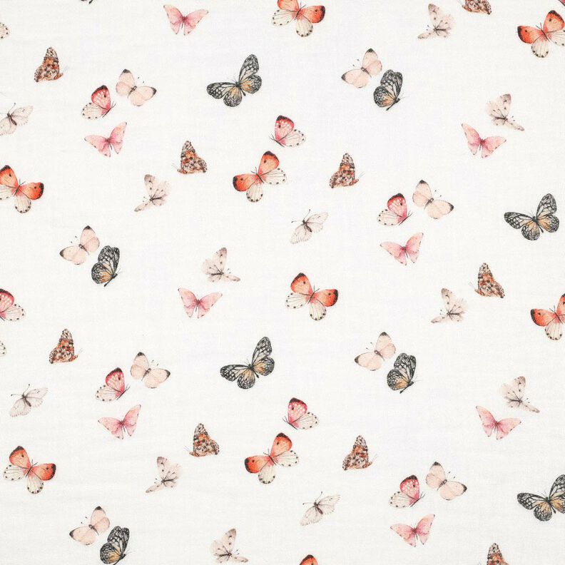 Double Gauze/Muslin pretty butterflies Digital Print | Poppy Fabrics – ivory/peach orange,  image number 1