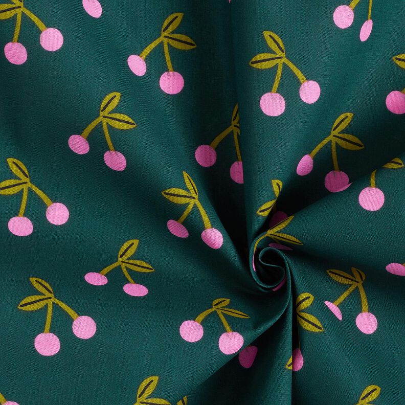 Coated Cotton cute cherries – dark green, image number 3
