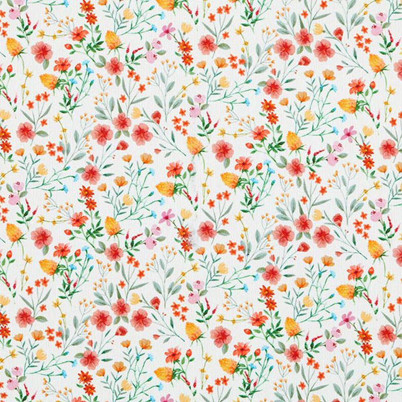 Baby Cord Watercolour Flower Meadow Digital Print – offwhite,  image number 1