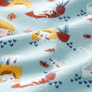 Cotton Jersey Cuddly Cats – sky blue, 