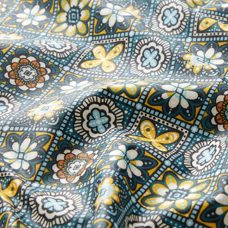 Coated Cotton artistic tiles – petrol/yellow,  image number 3