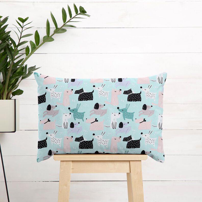 Cotton Cretonne abstract dogs – sky blue/rosé, image number 7