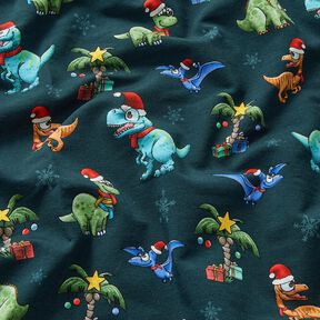 French Terry Christmas dinosaurs under palm trees | Glitzerpüppi – petrol/light green, 