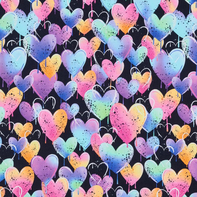Cotton Jersey colourful hearts | Glitzerpüppi – black,  image number 1