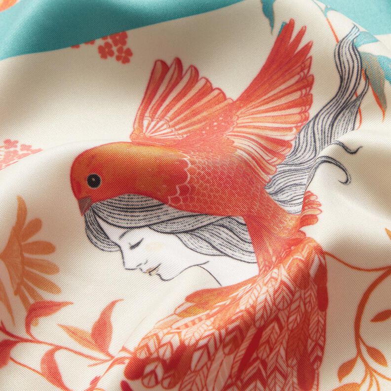 Satin panel birds and fairies | Katia Fabrics – aqua blue/cream,  image number 6