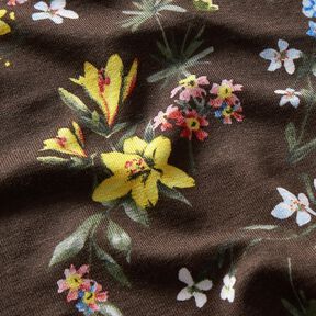 Viscose Jersey little flowers – dark brown/fire red, 