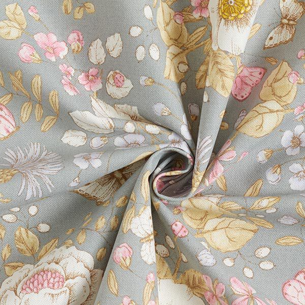 Decor Fabric Half Panama Flower Garden – dove blue/pink,  image number 3