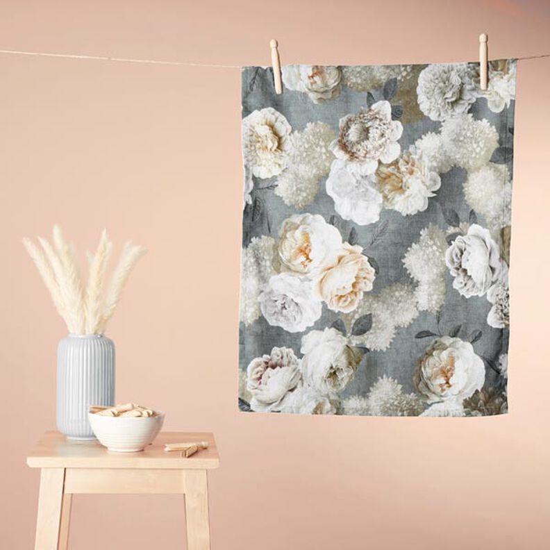 Half Panama Decor Fabric Dahlias – grey/cream, image number 6