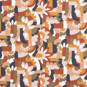 Decor Fabric Half Panama abstract retro flowers – white/copper, 