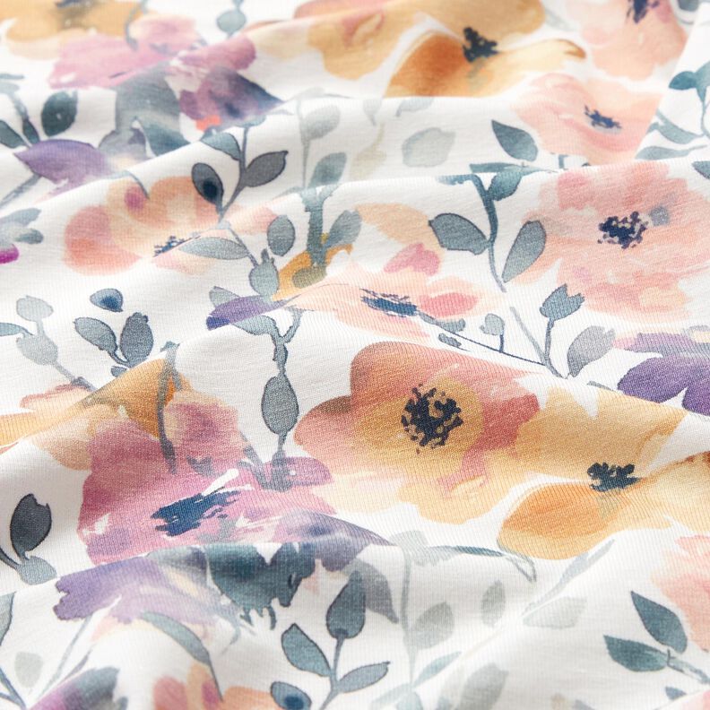 GOTS Cotton Jersey Watercolour Floral Meadow Digital Print – ivory, image number 2