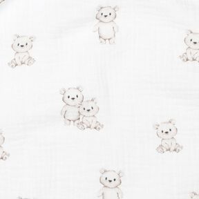 GOTS Double Gauze/Muslin Friendly Bears Digital Print | Poppy Fabrics – ivory/light taupe, 