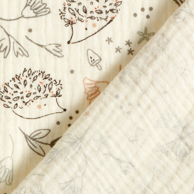 Double Gauze/Muslin Hedgehogs and woodland plants – offwhite, image number 4
