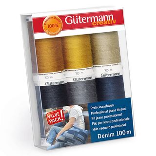 Denim Sewing Thread Set [ 100m | 6 pieces ] | Gütermann creativ – colour mix, 
