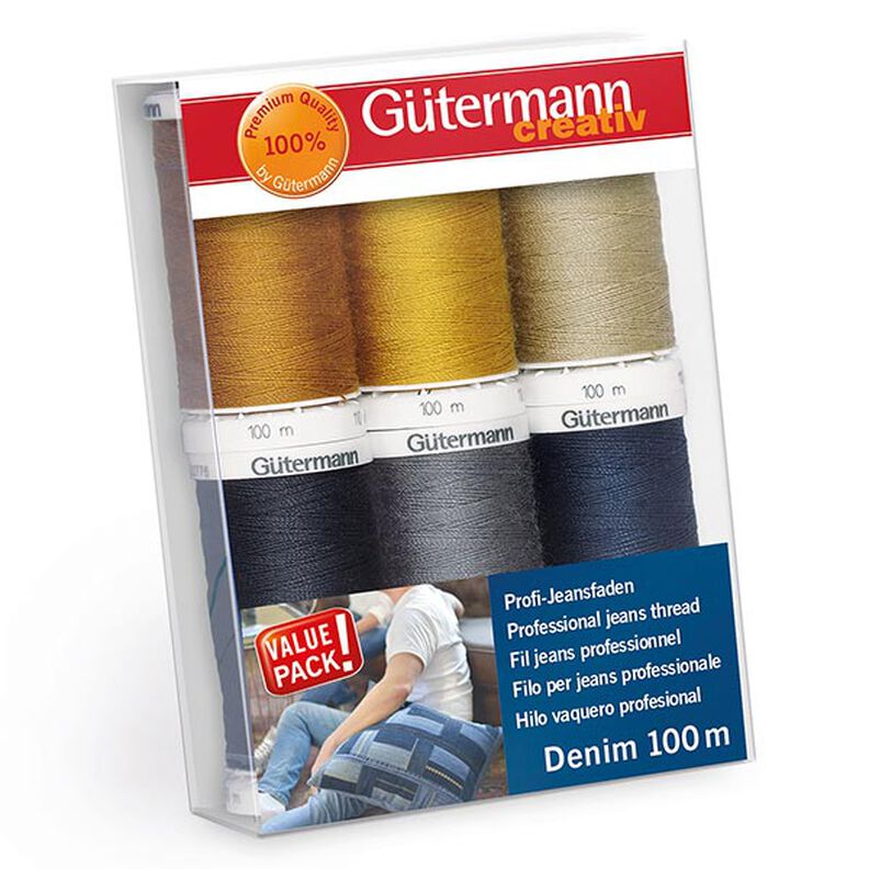 Denim Sewing Thread Set [ 100m | 6 pieces ] | Gütermann creativ – colour mix,  image number 1
