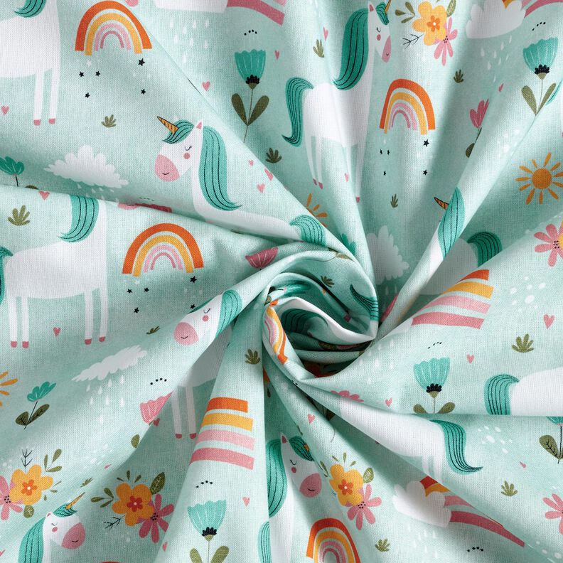 Cotton Poplin Unicorn in the rainbow world Digital Print – ice blue, image number 3