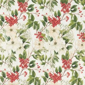 Decor Fabric Jacquard Lurex winterberry holly – natural/gold, 