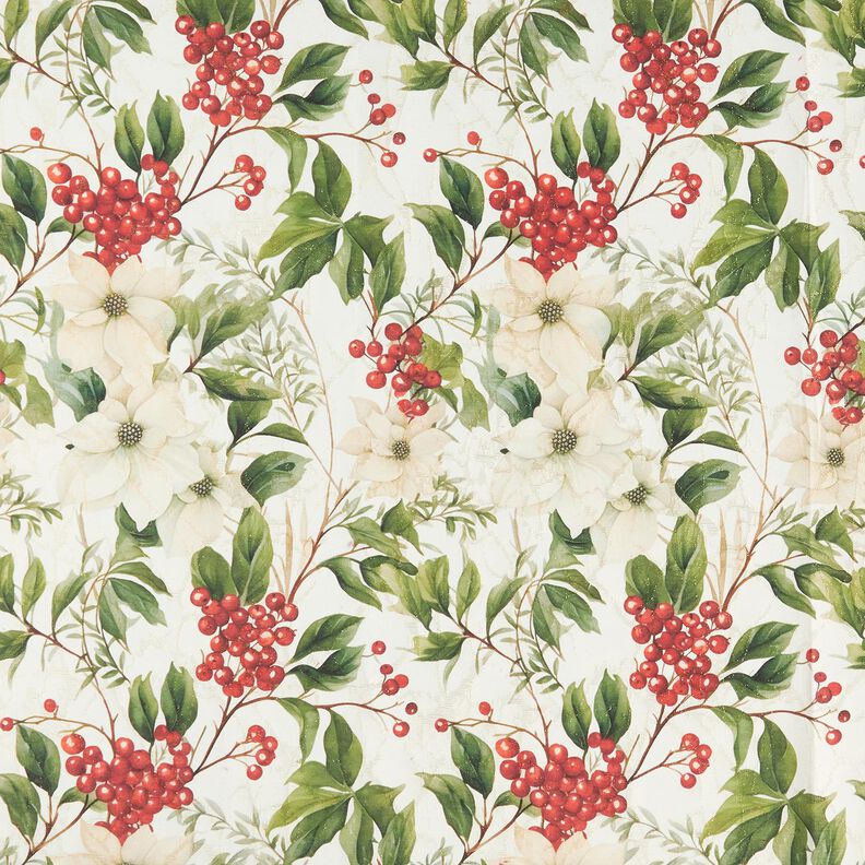 Decor Fabric Jacquard Lurex winterberry holly – natural/gold,  image number 1