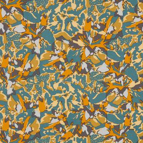 viscose fabric abstract sea of flowers – blue spruce/curry yellow, 