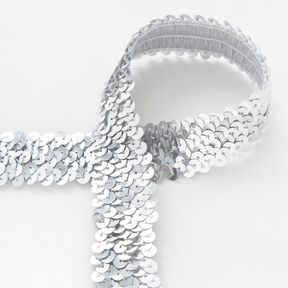 Elastic sequin trim [30 mm] – silver, 