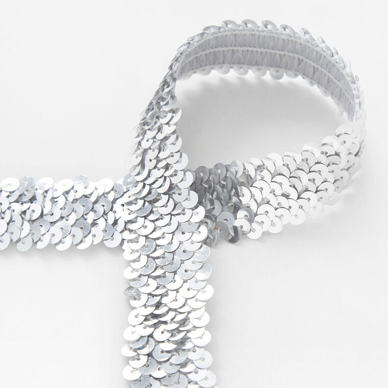 Elastic sequin trim [30 mm] – silver,  image number 1