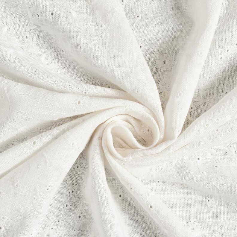Viscose Linen Blend Broderie Anglaise flower tendrils – ivory,  image number 3
