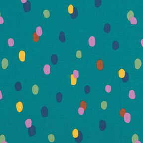 French Terry colourful splashes – petrol/pastel violet, 