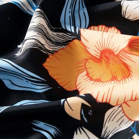 Swimsuit Fabric large hibiscus flowers – blue-black/apricot, 
