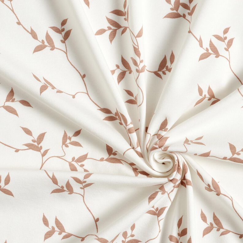 Cotton Jersey Leafy Vines – ivory/light brown, image number 3
