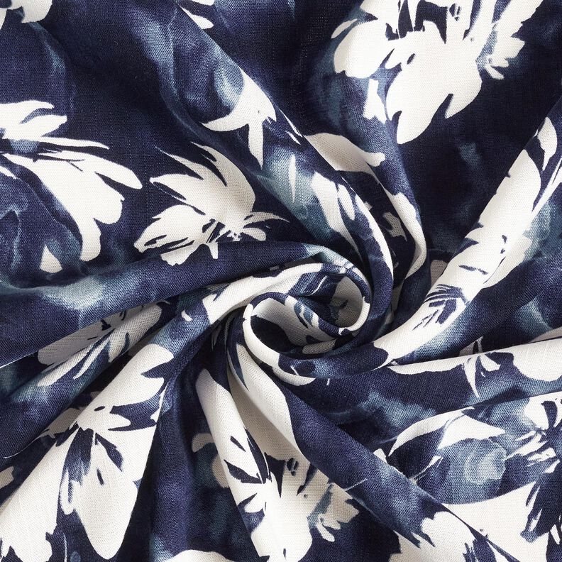 viscose fabric watercolor wild roses – navy blue/offwhite,  image number 3