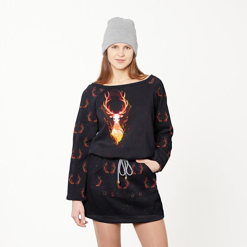 French terry Panel Fire stag | Glitzerpüppi – black/orange, image number 6