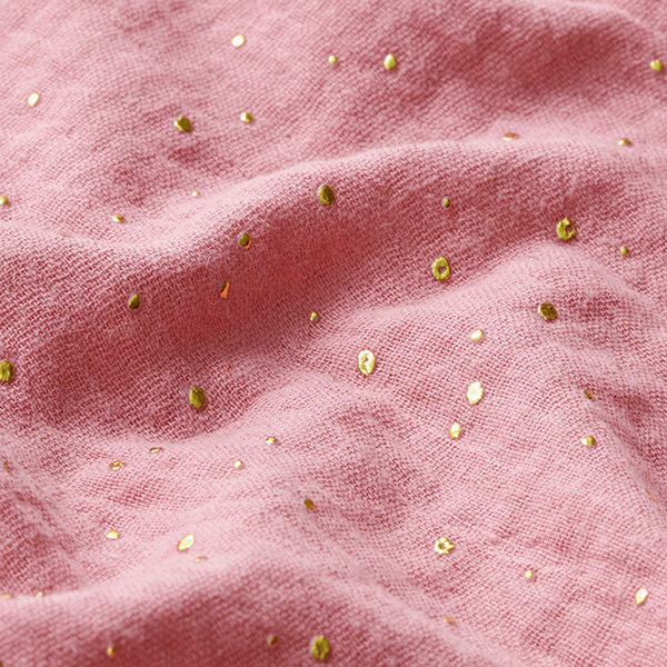 Scattered Gold Polka Dots Cotton Muslin – pink/gold,  image number 2