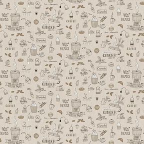 Coffee, Tea & Cake Half Panama Decor Fabric – natural, 