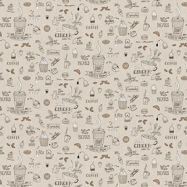 Coffee, Tea & Cake Half Panama Decor Fabric – natural,  image number 1