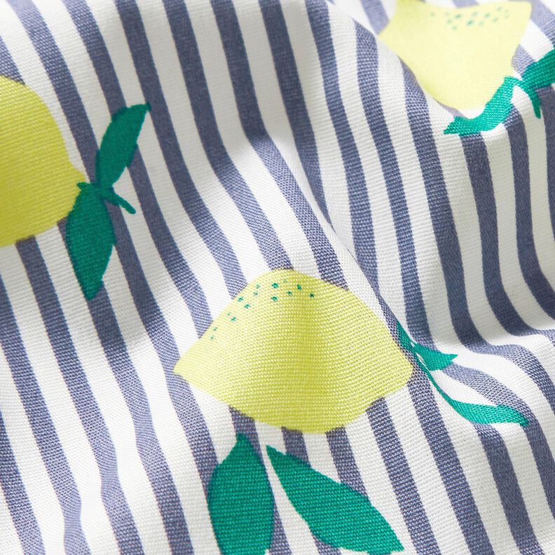 Stretch Poplin Stripes and lemons – white/indigo,  image number 2