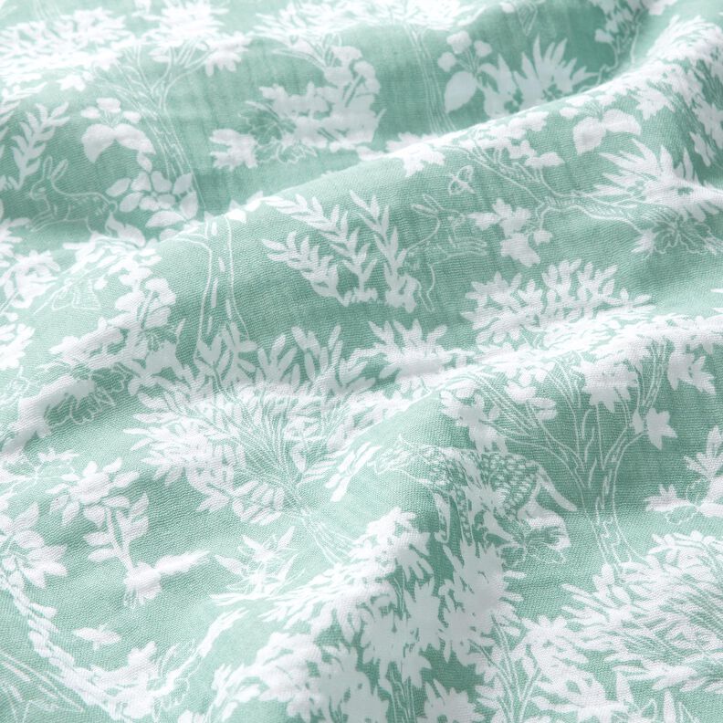 Double Gauze/Muslin Floral Pattern – eucalyptus/white,  image number 2