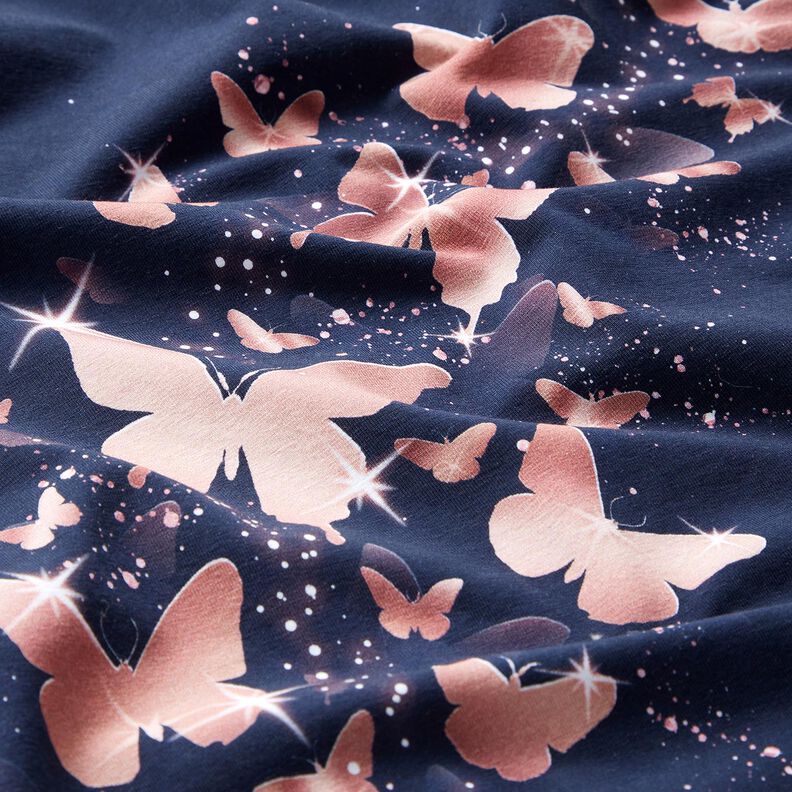Cotton Jersey shimmering butterflies | Glitzerpüppi – midnight blue/dusky pink, image number 8