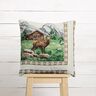 Decorative Panel Tapestry Fabric Deer and Mountain Hut – brown/green,  thumbnail number 6
