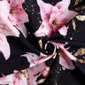 French Terry Border fabric lilies and gold speckled leaves | Glitzerpüppi – blue-black/light pink,  thumbnail number 3