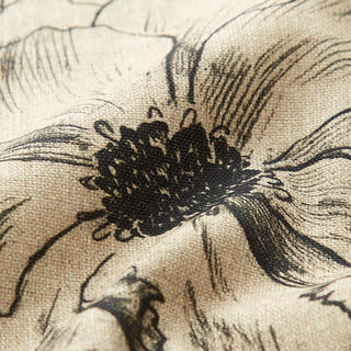 Decor Fabric Half Panama Sketched Flowers – anemone/black, 
