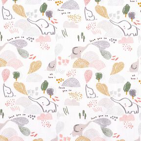 Cotton Cretonne Elephant landscape – white, 
