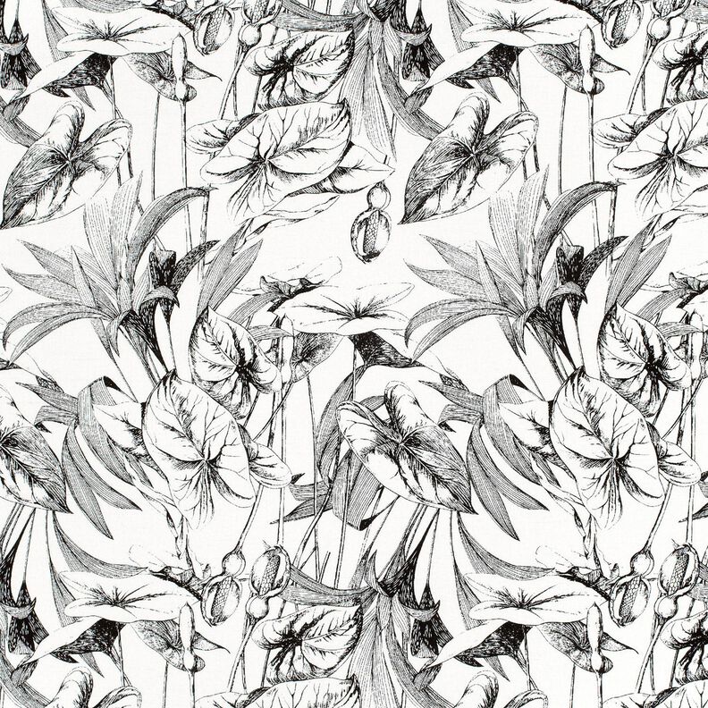 Viscose Linen Blend Tropical plants – offwhite/black,  image number 1