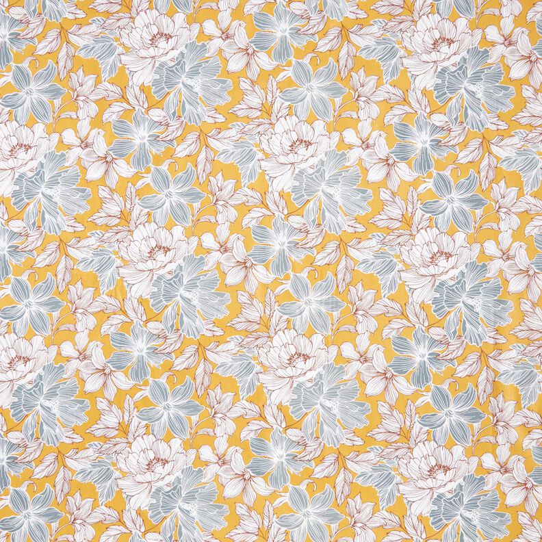 Cotton Cretonne large flowers – mustard/grey, image number 1