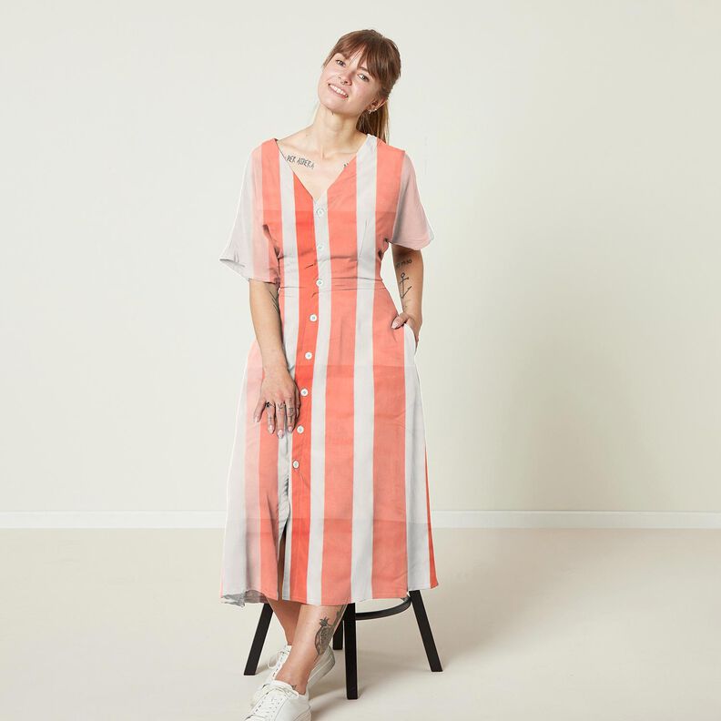 Blouse Fabric large vertical stripes – coral/light pink,  image number 5