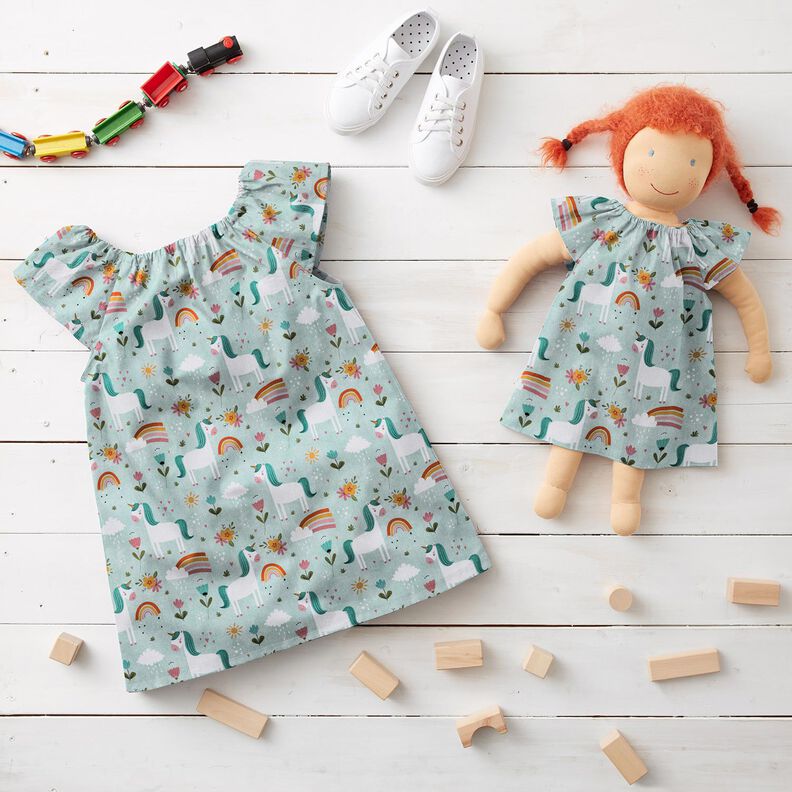 Cotton Poplin Unicorn in the rainbow world Digital Print – ice blue, image number 5