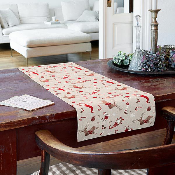 Decor Fabric Half Panama Elves and Reindeer – beige/red, image number 9
