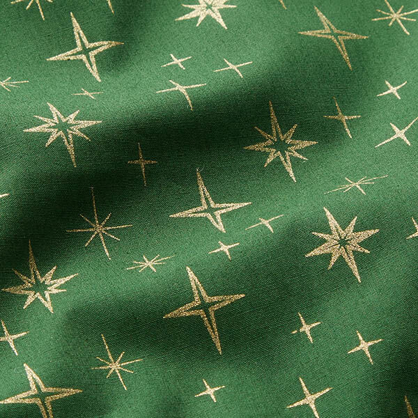Cotton Poplin Sparkling Stars – green/gold,  image number 2