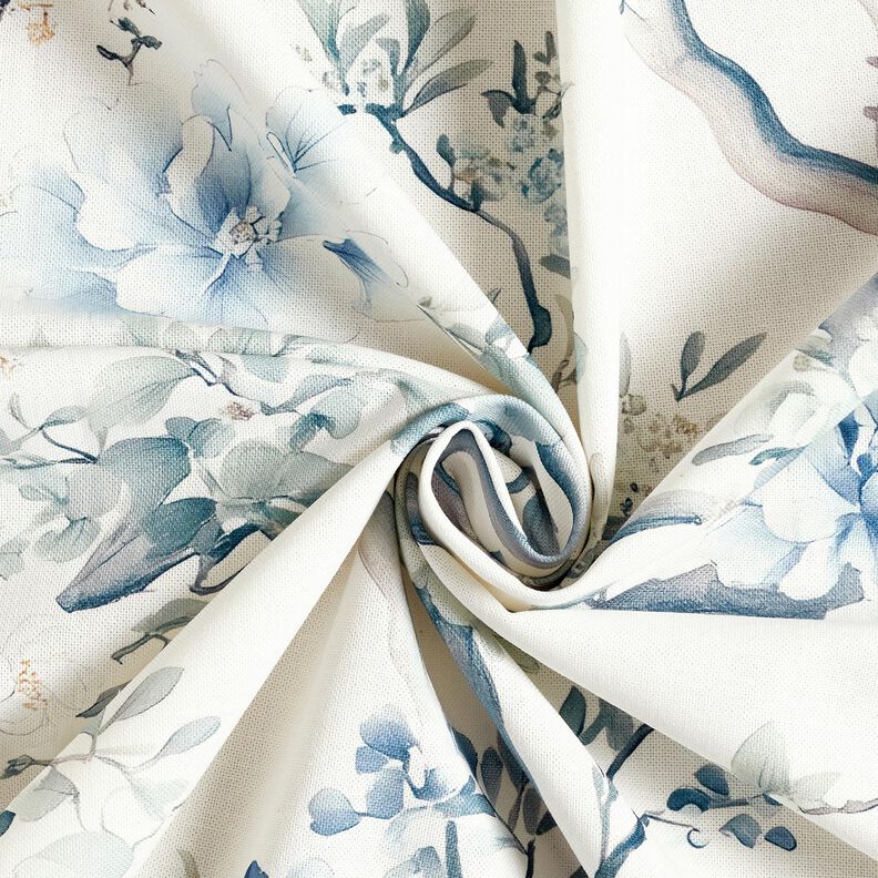 Decor Fabric Half Panama painted branches – white/blue grey, image number 3